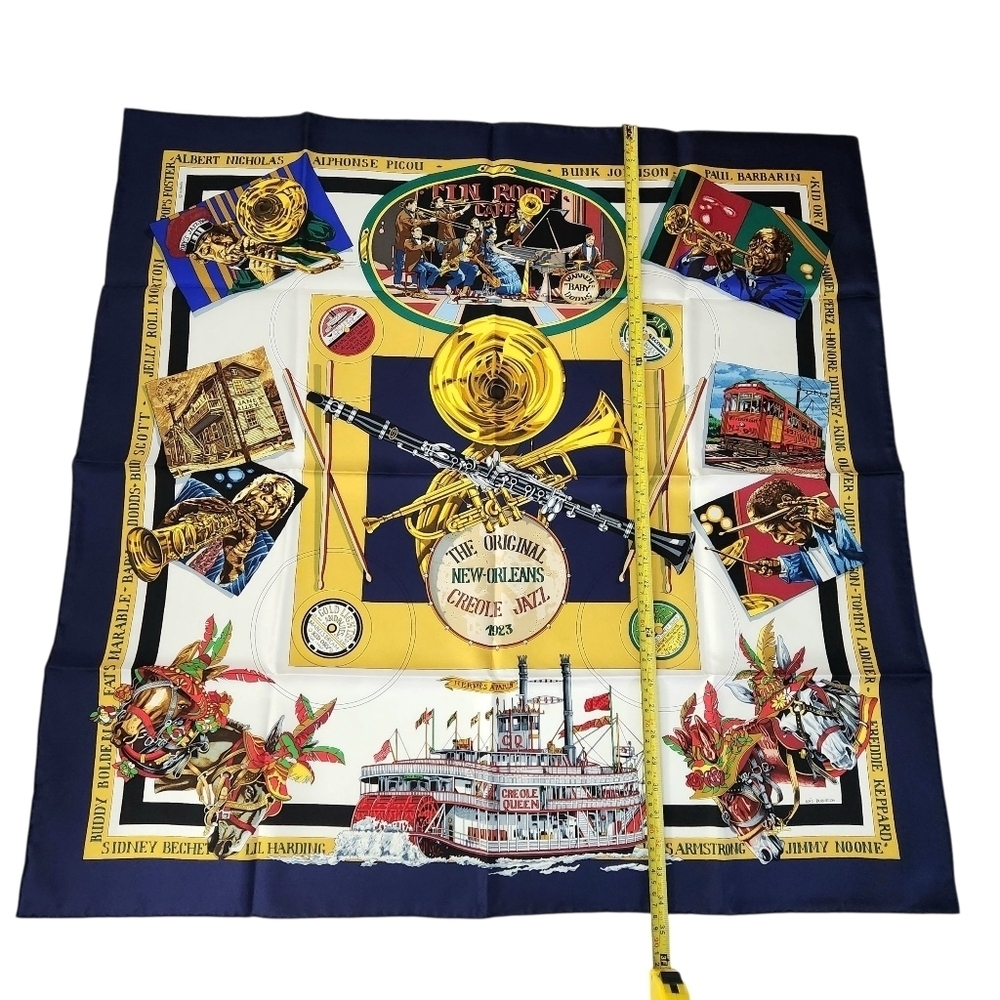 HERMÈS silk scarf with box New-Orleans Creole Jazz by Loïc Dubigeon square 35" - Picture 15 of 16